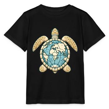 Erde Schildkröte Globus Illustration - Stanley/Stella Kinder T-Shirt MINI CREATOR  - Schwarz - Vorne - Mikhail (115cm)