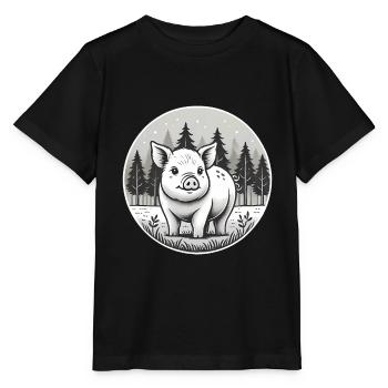 Rustic Pig Illustration in Forest - Stanley/Stella MINI CREATOR Kids’ T-Shirt - black - Front - Mikhail (115cm)