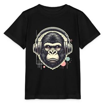 Gorille avec casque Splatter Art - T-shirt bio MINI CREATOR Stanley/Stella Enfant - noir - Devant - Mikhail (115cm)