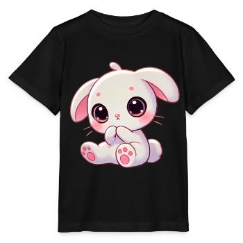 Adorable Bunny Nibbling Graphic - Stanley/Stella MINI CREATOR Kids’ T-Shirt - black - Front - Mikhail (115cm)