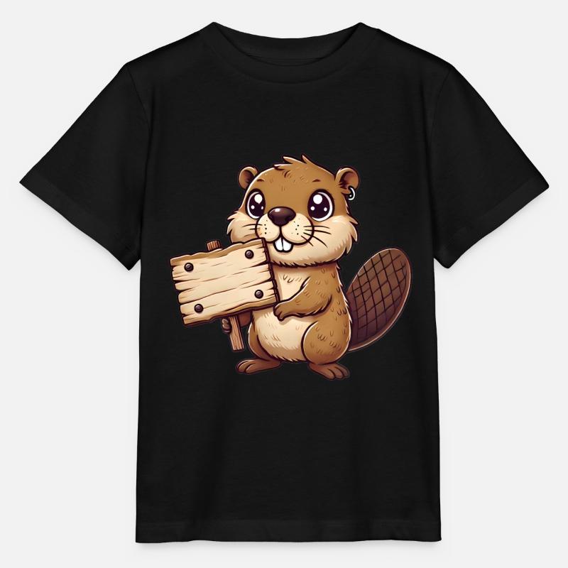 Adorable castor tenant signe vierge - T-shirt bio MINI CREATOR Stanley/Stella Enfant - noir