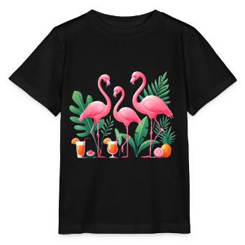 Tropische Flamingos Säfte Illustration - Stanley/Stella Kinder T-Shirt MINI CREATOR  - Schwarz - Vorne - Mikhail (115cm)