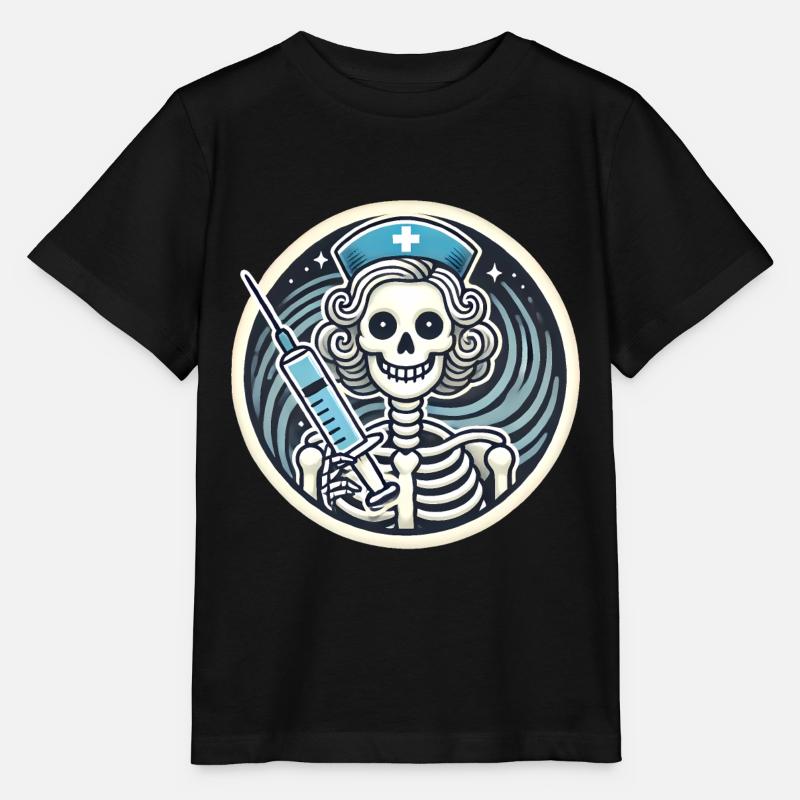 Grim but Caring Skeleton Nurse Badge - Stanley/Stella MINI CREATOR Kids’ T-Shirt - black