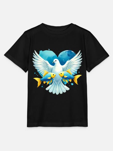 Friedenstaube mit blauem Herzfisch - Stanley/Stella Kinder T-Shirt MINI CREATOR  - Schwarz