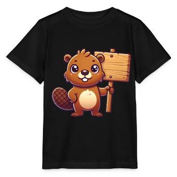 Adorable Beaver with Blank Sign Design - Stanley/Stella MINI CREATOR Kids’ T-Shirt - black - Front - Mikhail (115cm)