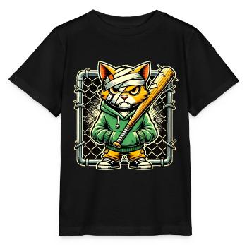 Grimmige Katze mit Fledermaus-Grafikdesign - Stanley/Stella Kinder T-Shirt MINI CREATOR  - Schwarz - Vorne - Mikhail (115cm)