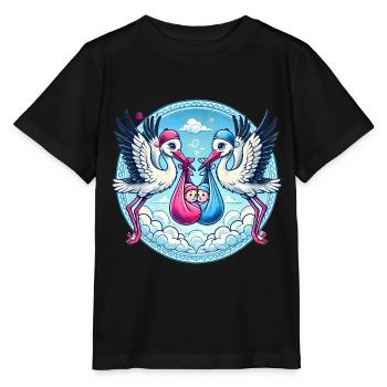 Rosa oder Blauer Storch Baby Bundle Design - Stanley/Stella Kinder T-Shirt MINI CREATOR  - Schwarz - Vorne - Mikhail (115cm)