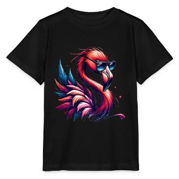 Trendy Flamingo Art with Sunglasses - Stanley/Stella MINI CREATOR Kids’ T-Shirt - black - Front - Mikhail (115cm)