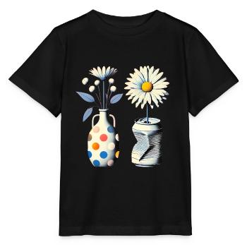 Vintage-Gänseblümchen in skurrilen Vasen - Stanley/Stella Kinder T-Shirt MINI CREATOR  - Schwarz - Vorne - Mikhail (115cm)