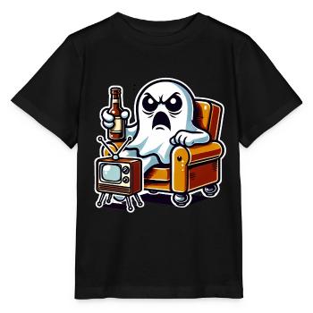 Funny Ghost Watching TV Boo - Stanley/Stella MINI CREATOR Kids’ T-Shirt - black - Front - Mikhail (115cm)