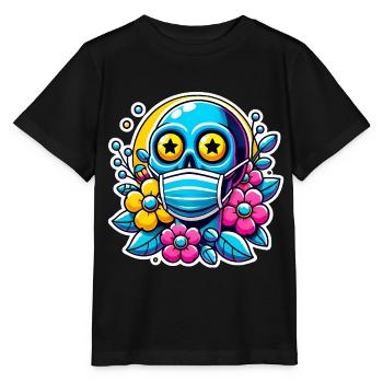Mort à l’intérieur du crâne avec des fleurs arc-en-ciel - T-shirt bio MINI CREATOR Stanley/Stella Enfant - noir - Devant - Mikhail (115cm)