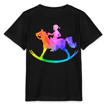 Mädchen auf Schaukelpferd Polygonhorses - Stanley/Stella Kinder T-Shirt MINI CREATOR  - Schwarz - Vorne - Mikhail (115cm)