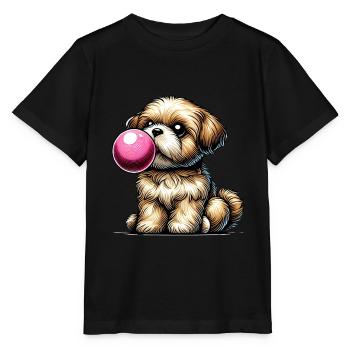 Verspielter Hund, der Kaugummi bläst - Stanley/Stella Kinder T-Shirt MINI CREATOR  - Schwarz - Vorne - Mikhail (115cm)