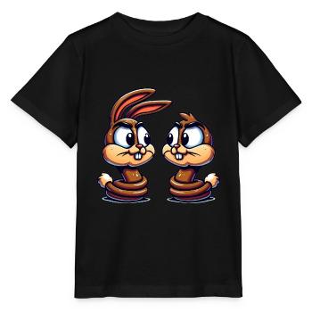 Dessin animé de conversation de lapin drôle - T-shirt bio MINI CREATOR Stanley/Stella Enfant - noir - Devant - Mikhail (115cm)