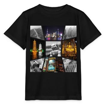China Asien Collage Skyline Stadt Metropole Kunst - Stanley/Stella Kinder T-Shirt MINI CREATOR  - Schwarz - Vorne - Mikhail (115cm)