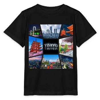 Tokyo, Japon, Asie, Collage, Horizon, Ville, Métropole - T-shirt bio MINI CREATOR Stanley/Stella Enfant - noir - Devant - Mikhail (115cm)