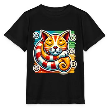 Schlafende Katze PopArt-Aufkleber-Design - Stanley/Stella Kinder T-Shirt MINI CREATOR  - Schwarz - Vorne - Mikhail (115cm)