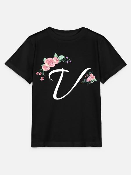 Buchstabe v Blumen - Stanley/Stella Kinder T-Shirt MINI CREATOR - Schwarz