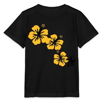 Hibiscus avec GECKO - T-shirt bio MINI CREATOR Stanley/Stella Enfant - noir - Devant - Mikhail (115cm)