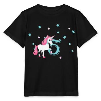 Geburtstagsshirt 5 Jahre Einhorn Mädchen - Stanley/Stella Kinder T-Shirt MINI CREATOR  - Schwarz - Vorne - Mikhail (115cm)