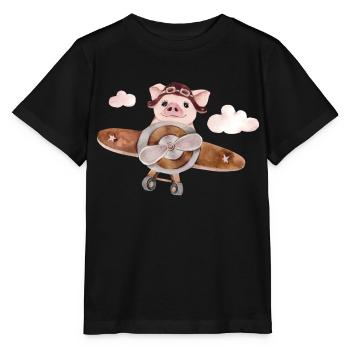 Schweinchen am Fliegen - Stanley/Stella Kinder T-Shirt MINI CREATOR  - Schwarz - Vorne - Mikhail (115cm)