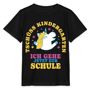 Einschulung Einhorn Tschüss Kindergarten - Stanley/Stella Kinder T-Shirt MINI CREATOR  - Schwarz - Vorne - Mikhail (115cm)