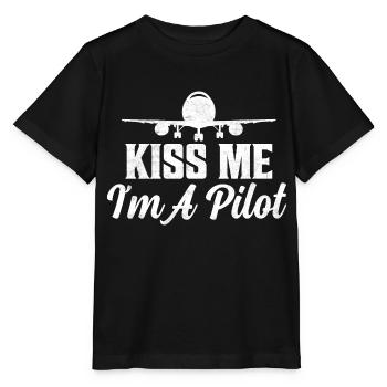 Embrasse-moi Je suis une compagnie aérienne pilote d’aviation - T-shirt bio MINI CREATOR Stanley/Stella Enfant - noir - Devant - Mikhail (115cm)