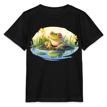 Der grüne Frosch ist eine kleine Amphibie - Stanley/Stella Kinder T-Shirt MINI CREATOR  - Schwarz - Vorne - Mikhail (115cm)