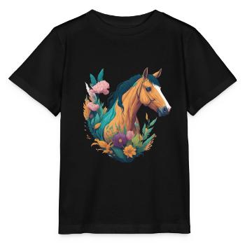 Horse Flowers - Stanley/Stella MINI CREATOR Kids’ T-Shirt - black - Front - Mikhail (115cm)