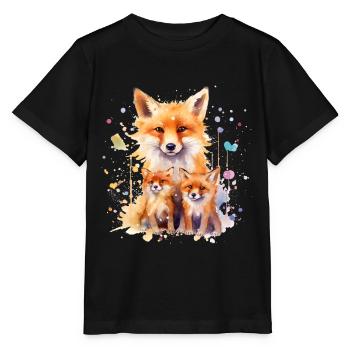 Renard aquarelle, Fox, hipster, swag - T-shirt bio MINI CREATOR Stanley/Stella Enfant - noir - Devant - Mikhail (115cm)
