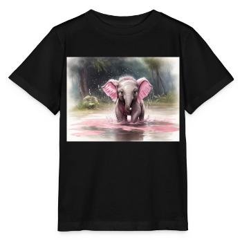 grauer Elefant mit rosa Ohren - Stanley/Stella Kinder T-Shirt MINI CREATOR  - Schwarz - Vorne - Mikhail (115cm)