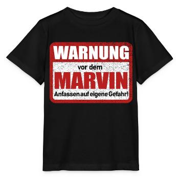 Marvin Name Lustiges Warnschild - Stanley/Stella Kinder T-Shirt MINI CREATOR  - Schwarz - Vorne - Mikhail (115cm)
