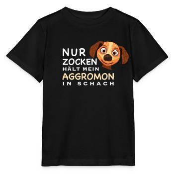Lustiger Spruch, Zocken hält Aggromon in Schach - Stanley/Stella Kinder T-Shirt MINI CREATOR  - Schwarz - Vorne - Mikhail (115cm)