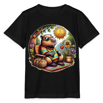 Capybara Hippie Peace - Stanley/Stella Kinder T-Shirt MINI CREATOR  - Schwarz - Vorne - Mikhail (115cm)