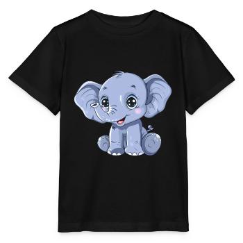 Mignon éléphant bleu avec de grands yeux - T-shirt bio MINI CREATOR Stanley/Stella Enfant - noir - Devant - Mikhail (115cm)