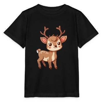 Niedliches Rehkitz Mit Großen Augen - Stanley/Stella Kinder T-Shirt MINI CREATOR  - Schwarz - Vorne - Mikhail (115cm)