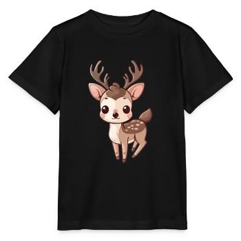 Niedliches Rehkitz Mit Großen Augen - Stanley/Stella Kinder T-Shirt MINI CREATOR  - Schwarz - Vorne - Mikhail (115cm)
