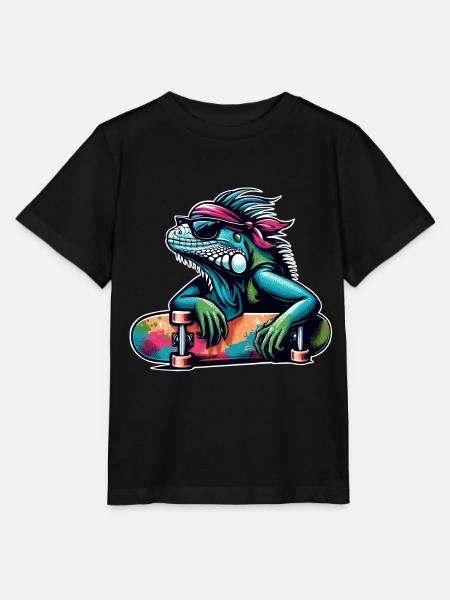 Iguana Deskorolka SKater Skating - Koszulka dziecięca Stanley/Stella MINI CREATOR  - czarny