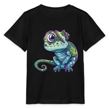 Amis caméléon aux grands yeux - T-shirt bio MINI CREATOR Stanley/Stella Enfant - noir - Devant - Mikhail (115cm)