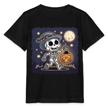 Squelette mignon avec citrouille lanterne Halloween - T-shirt bio MINI CREATOR Stanley/Stella Enfant - noir - Devant - Mikhail (115cm)