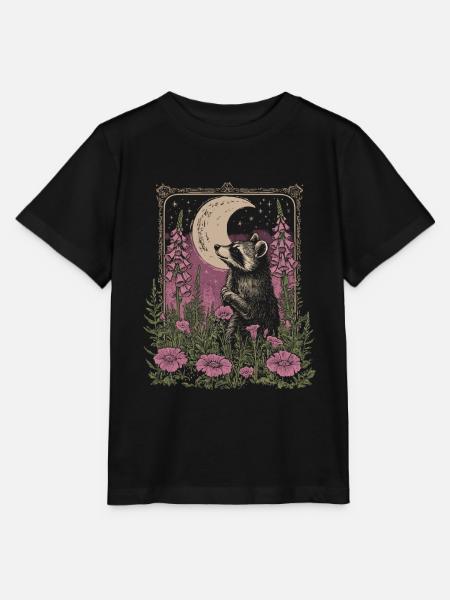 Waschbär Blumen Mond Vintage Cottagecore - Stanley/Stella Kinder T-Shirt MINI CREATOR - Schwarz