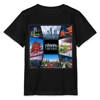 Tokyo, Japon, Asie, Collage, Horizon, Ville, Métropole - T-shirt bio MINI CREATOR Stanley/Stella Enfant - noir - Devant - Mikhail (115cm)