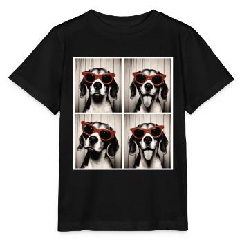 Photo booth Beagle with red sunglasses - Stanley/Stella MINI CREATOR Kids’ T-Shirt - black - Front - Mikhail (115cm)