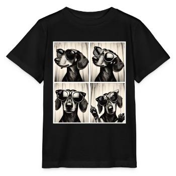 Retro photo strip with dachshund and sunglasses - Stanley/Stella MINI CREATOR Kids’ T-Shirt - black - Front - Mikhail (115cm)