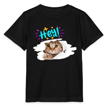 Hey cute kitten. Sweet Cat saying hello. - Stanley/Stella MINI CREATOR Kids’ T-Shirt - black - Front - Mikhail (115cm)