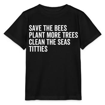 Rettet die Bienen Pflanzen Sie mehr Bäume, die die Meere reinigen - Stanley/Stella Kinder T-Shirt MINI CREATOR  - Schwarz - Vorne - Mikhail (115cm)