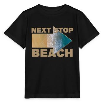 Prochain arrêt: Plage - Nächster Halt: Strand - T-shirt bio MINI CREATOR Stanley/Stella Enfant - noir - Devant - Mikhail (115cm)