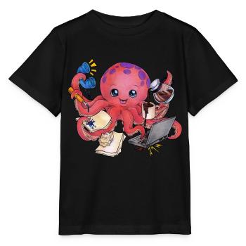 Multitasking Oktopus Lustiger Bürohumor Geschenk - Stanley/Stella Kinder T-Shirt MINI CREATOR  - Schwarz - Vorne - Mikhail (115cm)