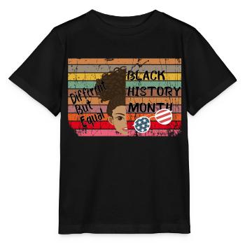 African/American Black History Month,Different but - Stanley/Stella Kinder T-Shirt MINI CREATOR  - Schwarz - Vorne - Mikhail (115cm)