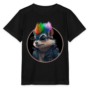 Punk Squirrel with Rainbow Iroquois Hairstyle - Stanley/Stella MINI CREATOR Kids’ T-Shirt - black - Front - Mikhail (115cm)